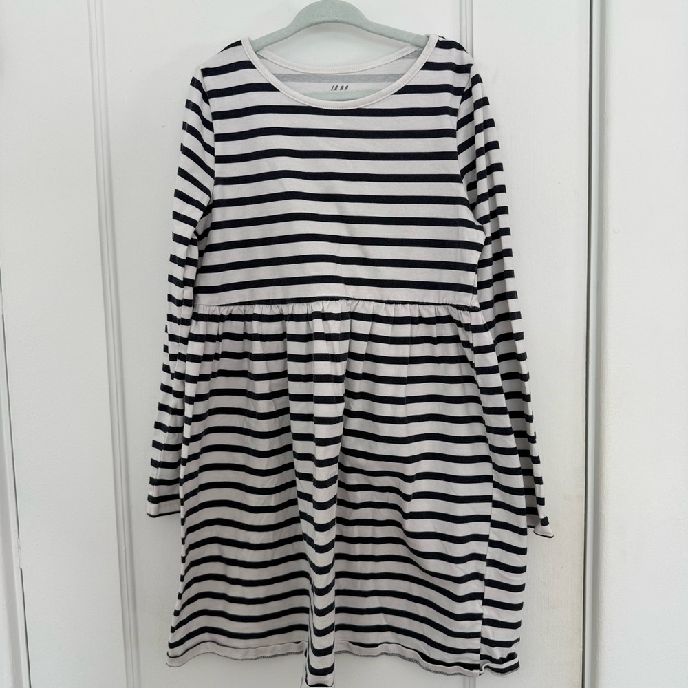 H&M Black and White Striped Kids Dress Size 7